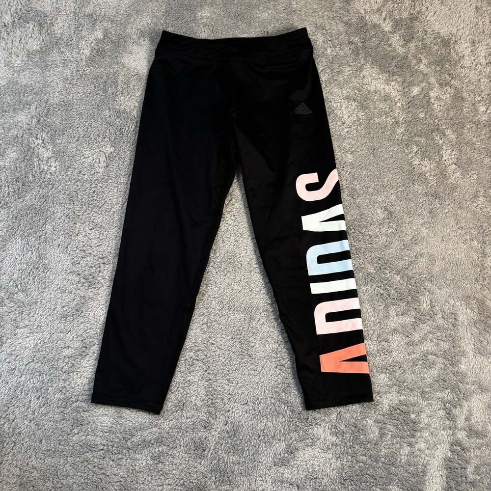 Adidas Girls Black Aeroready Logo Leggings Athletic Tights Size M 10/12 AK4790